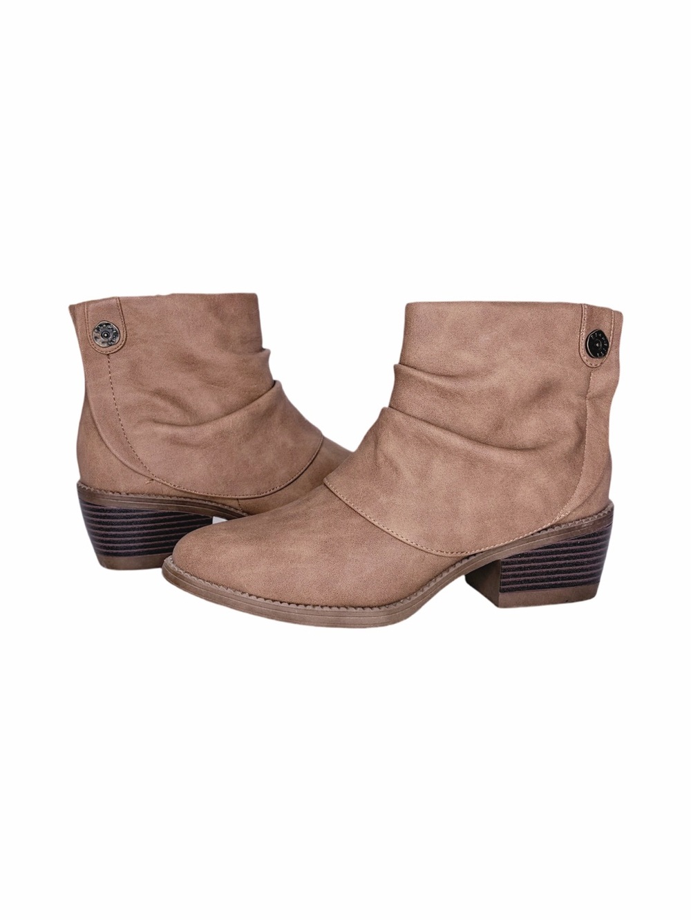Blowfish Malibu Riley Taupe Almond Toe Block Heel Ankle Booties Size 8 Westerm